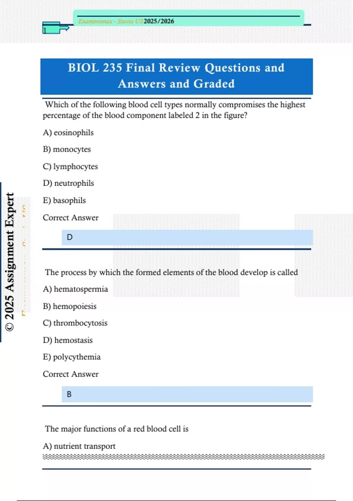BIOL 235 Final Review Questions and Answers and Graded - BIOL 235 ...