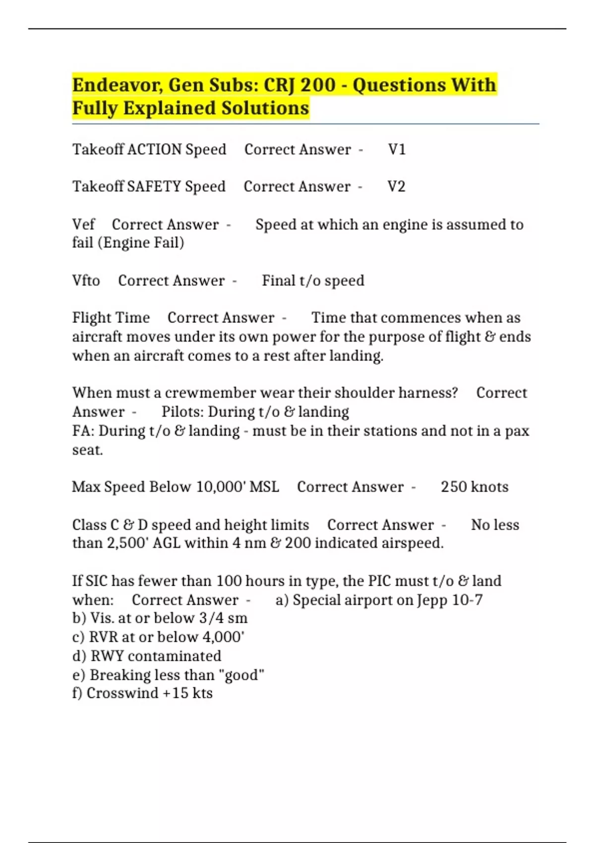 Fully Explained Endeavor, Gen Subs: CRJ 200 - Questions With Fully Explained Solutions ...