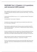 NUR1060 Test 1 Chapters 1-11 questions well answered 100&percnt; passed