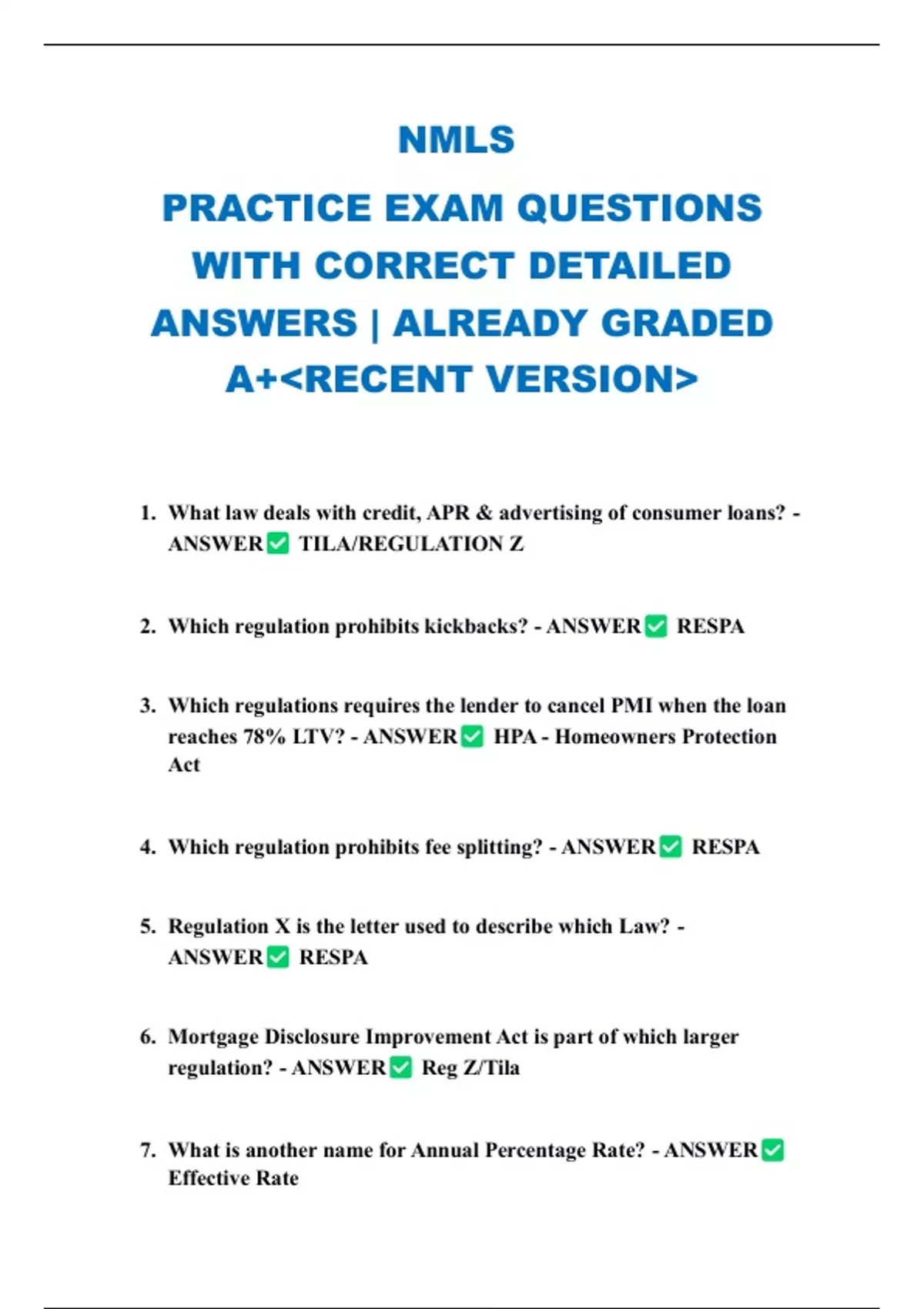 Nlm Advanced Questions NMLS PRACTICE EXAM QUESTIONS WITH CORRECT DETAILED ANSWERS | ALREADY ...