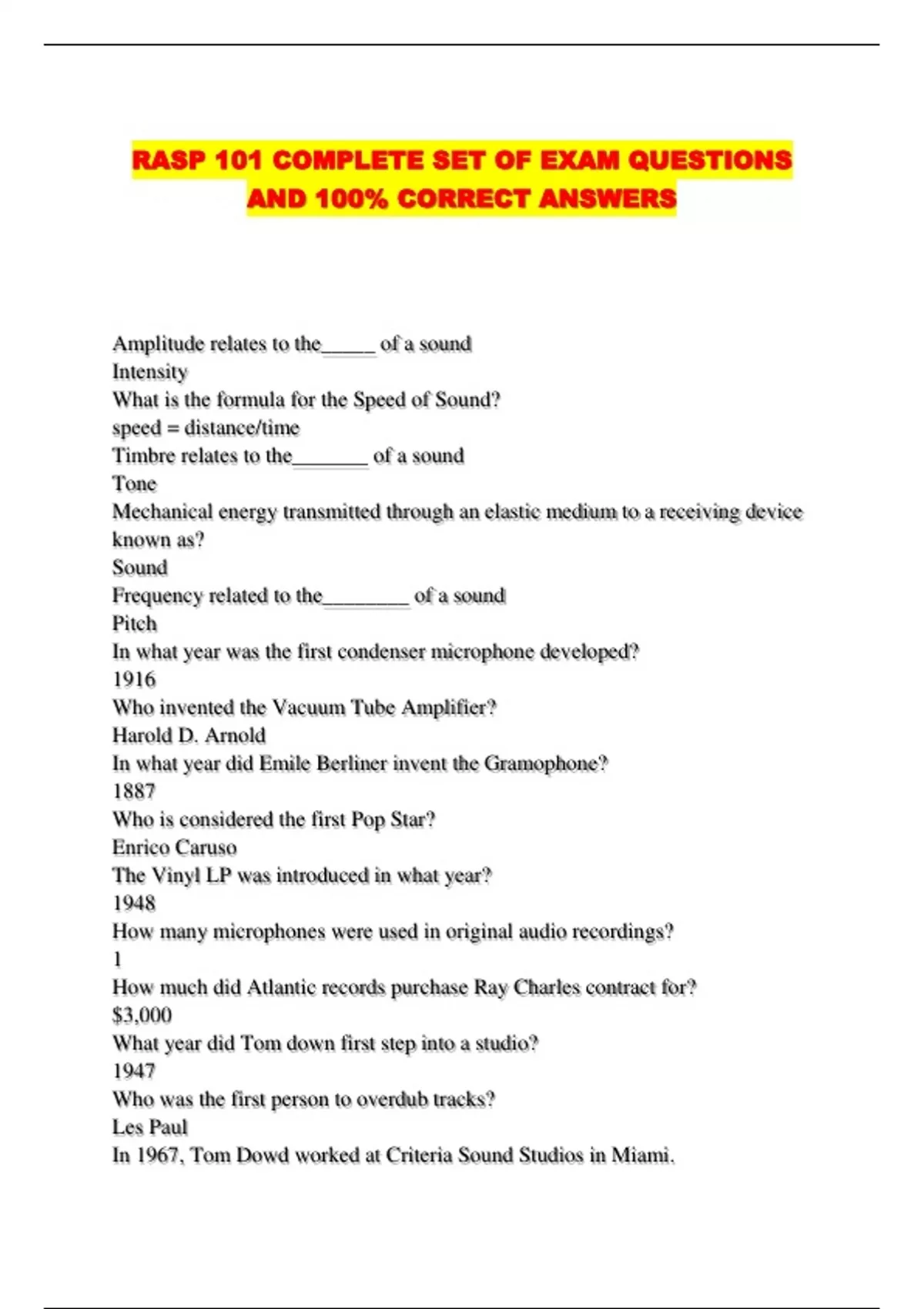 RASP 101 COMPLETE SET OF EXAM QUESTIONS AND 100% CORRECT ANSWERS - RASP ...