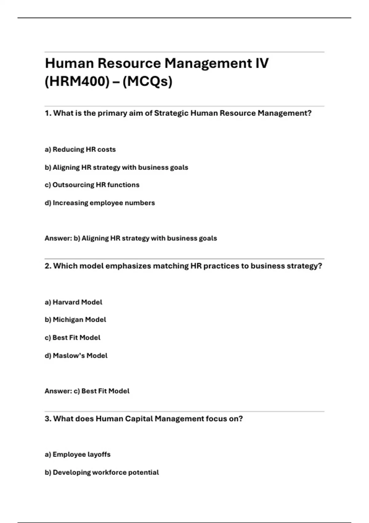 Human Resource Management IV (HRM400) – Comprehensive Study Notes & 50 ...