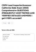 CDPH Lead Inspector&sol;Assessor California State Exam &lpar;2025&rpar; Comprehensive QUESTIONS &lpar;FREQUENTLY MOST TESTED&rpar; AND VERIFIED DETAILED ANSWERS &vert; get it 100&percnt; accurate&excl;&excl;