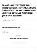 EXAM 1&colon; MAI WRITTEN EXAM 1 &lpar;2025&rpar; Comprehensive QUESTIONS &lpar;FREQUENTLY MOST TESTED&rpar; AND VERIFIED DETAILED ANSWERS &vert; get it 100&percnt; accurate&excl;&excl;