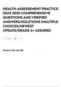  HEALTH ASSESSEMENT PRACTICE QUIZ 2025 COMPREHENSIVE QUESTIONS AND VERIFIED ANSWERS&sol;SOLUTIONS &vert;MULTIPLE CHOICES&sol;NEWEST UPDATE&sol;GRADE A&plus; ASSURED