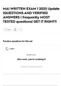 MAI WRITTEN EXAM 1 2025 Update &vert;QUESTIONS AND VERIFIED ANSWERS &vert; frequently MOST TESTED questions&vert; GET IT RIGHT&excl;&excl;
