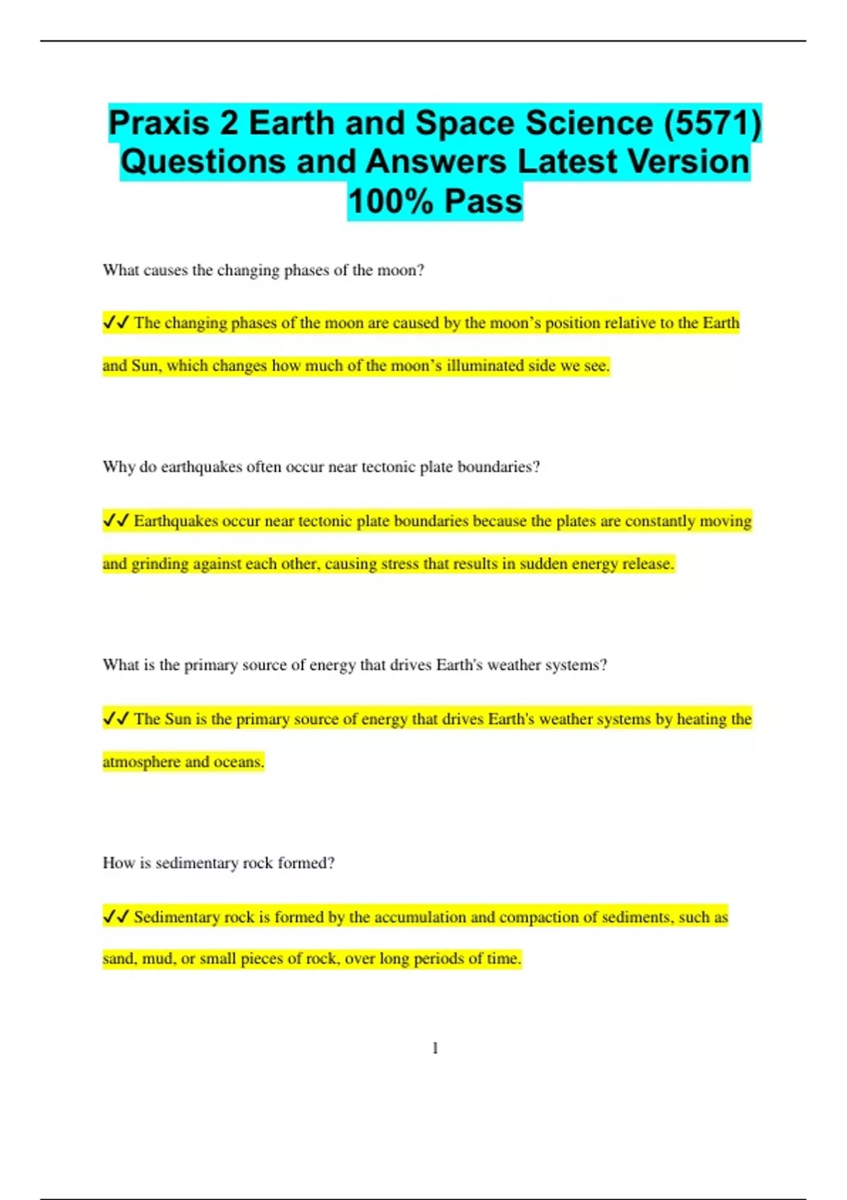 Praxis 2 Earth and Space Science (5571) Questions and Answers Latest ...