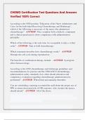 CHEMO Certification Test Questions And Answers  Verified 100&percnt; Correct