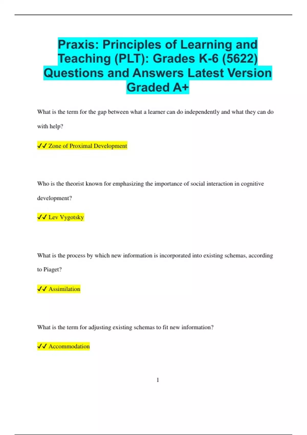 Praxis: Principles of Learning and Teaching (PLT): Grades K-6 (5622 ...