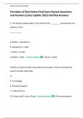 Principles of Real Estate Final Exam Review Questions  and Answers &lpar;Lates Update 2025&rpar; Verified Answers &comma; Guide A&plus;