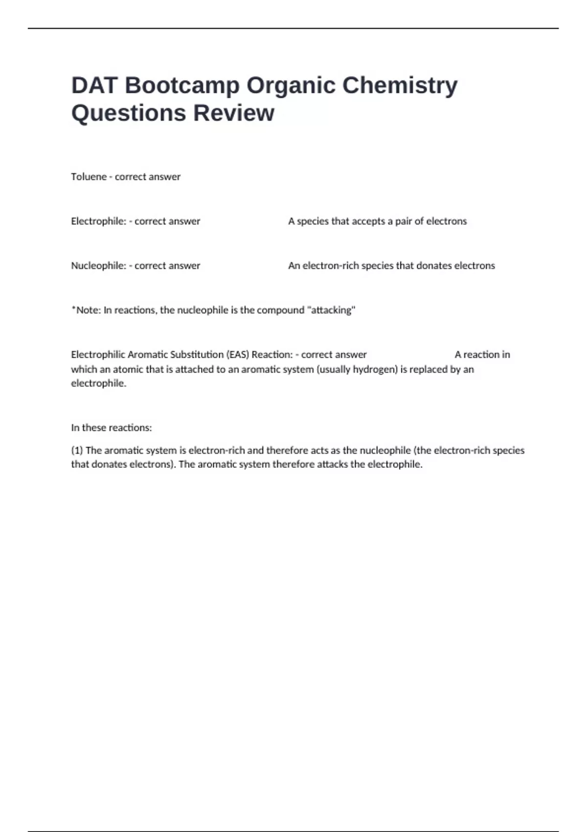 DAT Bootcamp Organic Chemistry Questions Review Exam Questions And ...