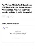 Pax Verbal Ability Test Questions 2025&vert;Actual Exam Set Questions And Verified Answers &lpar;Correct solutions&rpar; &vert; Get It 100&percnt; Accurate&excl;&excl;