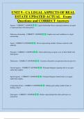 UNIT 9 - CA LEGAL ASPECTS OF REAL  ESTATE UPDATED ACTUAL   Exam  Questions and CORRECT Answers 