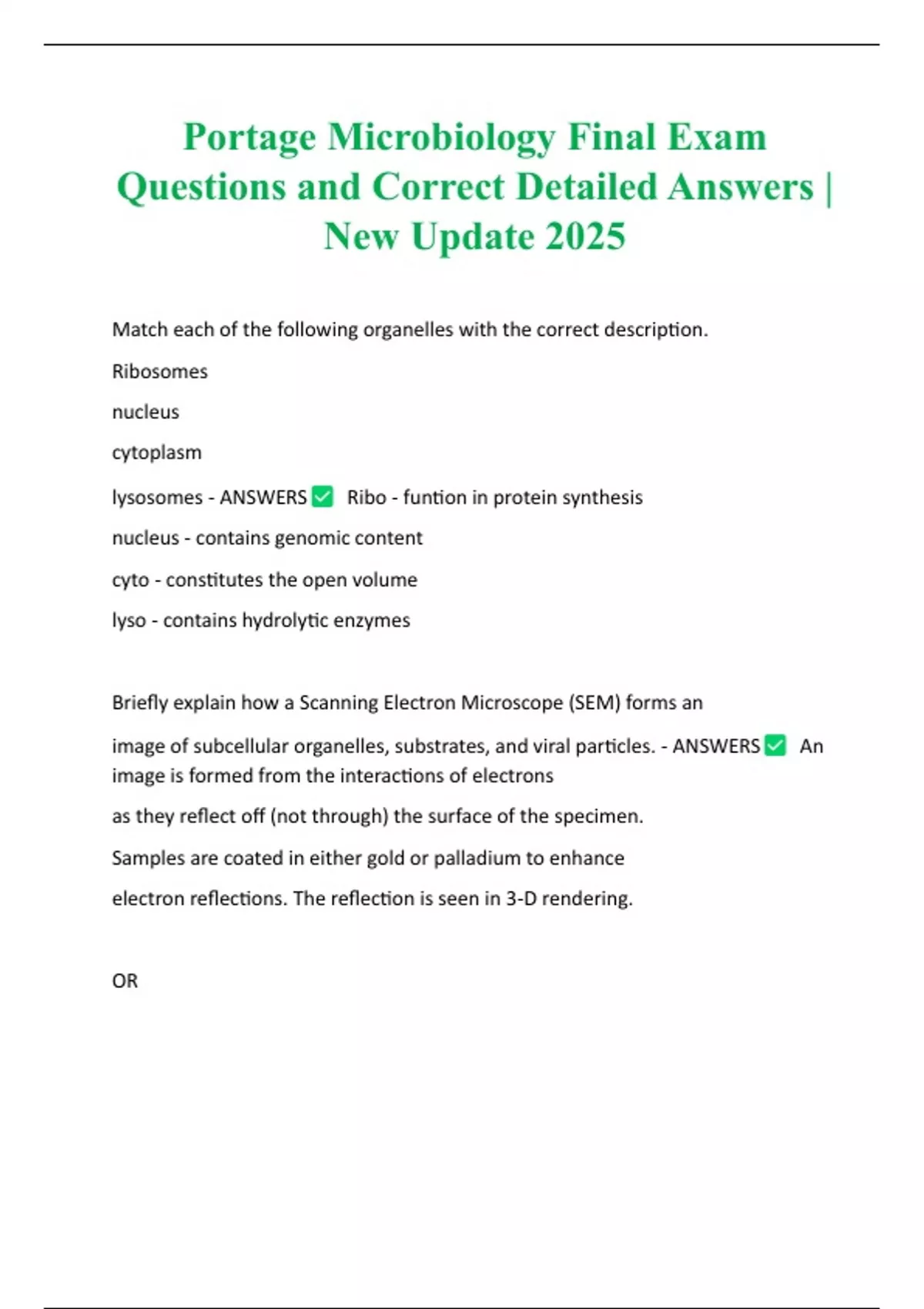 Portage Microbiology Final Exam Questions and Correct Detailed Answers ...