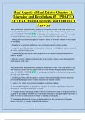 Real Aspects of Real Estate&colon; Chapter 15&period;  Licensing and Regulations &num;2 UPDATED   ACTUAL  Exam Questions and CORRECT  Answers 