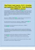 Real Estate Legal Aspects- Ch 15 - Licensing  and regulations UPDATED   Exam Questions  and CORRECT Answers