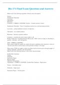 Bio 171 Final Exam Questions and Answers