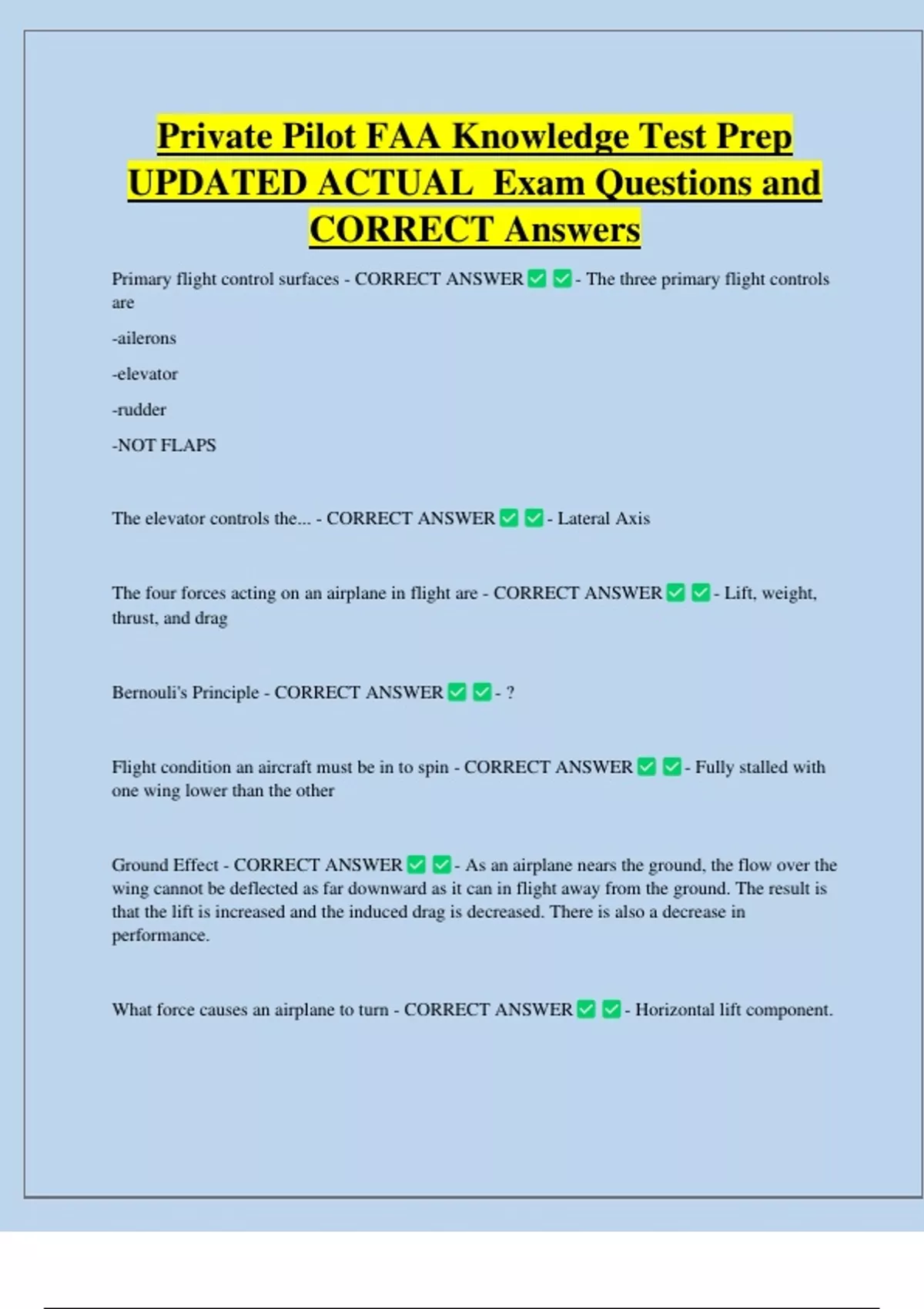 Private Pilot FAA Knowledge Test Prep UPDATED ACTUAL Exam Questions and ...