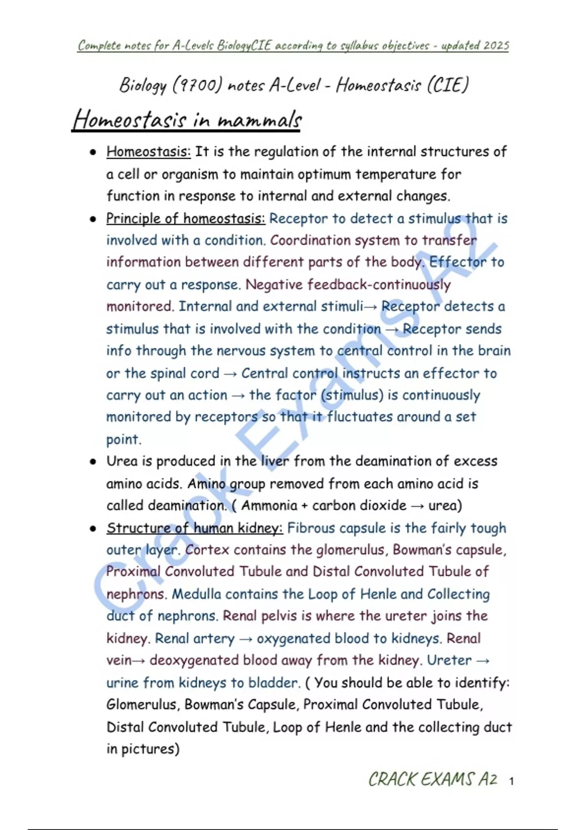 Summary Biology complete A-Level homeostasis notes (CIE) - Biology ...