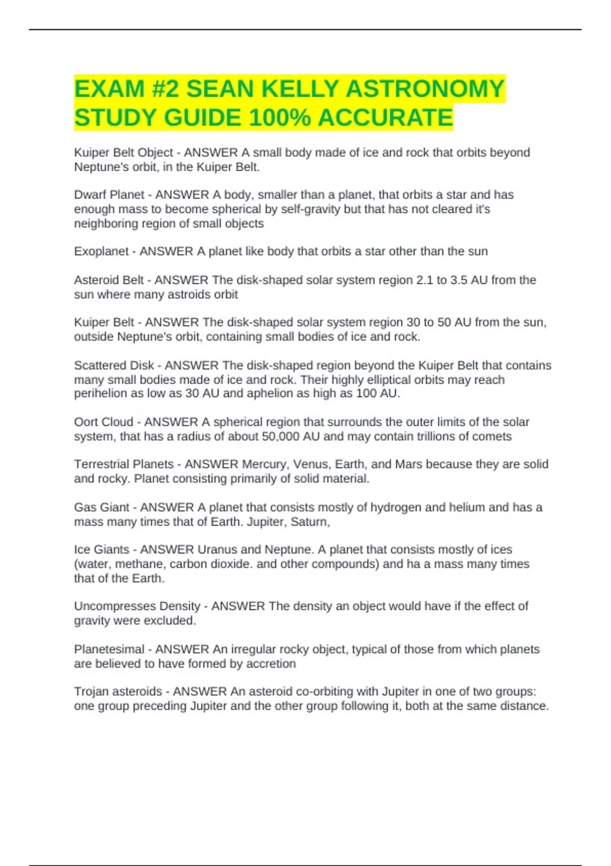 EXAM #2 SEAN KELLY ASTRONOMY STUDY GUIDE 100% ACCURATE - SBCC Astronomy ...