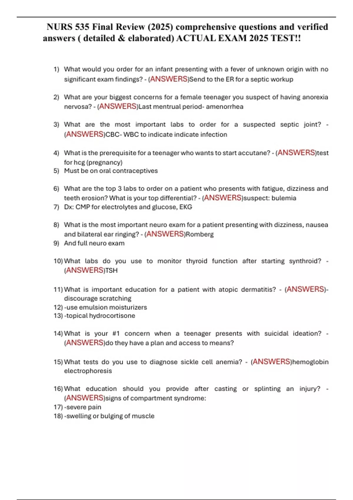 NURS 535 Final Review (2025) comprehensive questions and verified ...