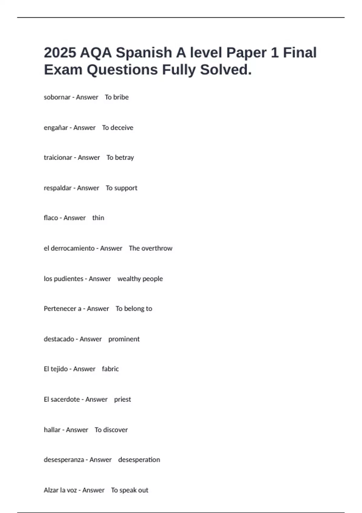 2025 AQA Spanish A level Paper 1 Final Exam Questions Fully Solved. - A ...