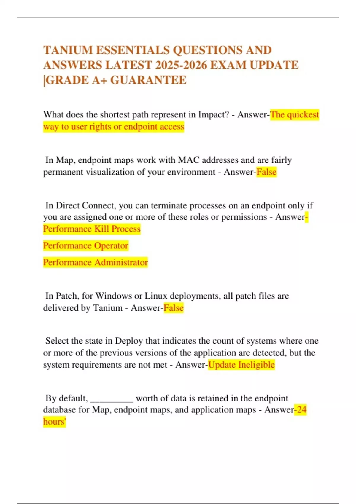 TANIUM ESSENTIALS QUESTIONS AND ANSWERS LATEST EXAM UPDATE |GRADE A+ ...