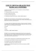 UNIT IV MENTAL HEALTH TEST  BANK