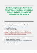 Assisted Living Manager Practice Exam NEWEST EXAM QUESTIONS AND CORRECT  DETAILED ANSWERS 2025 &lpar;VERIFIED  ANSWERS&rpar; PLUS RATIONALES