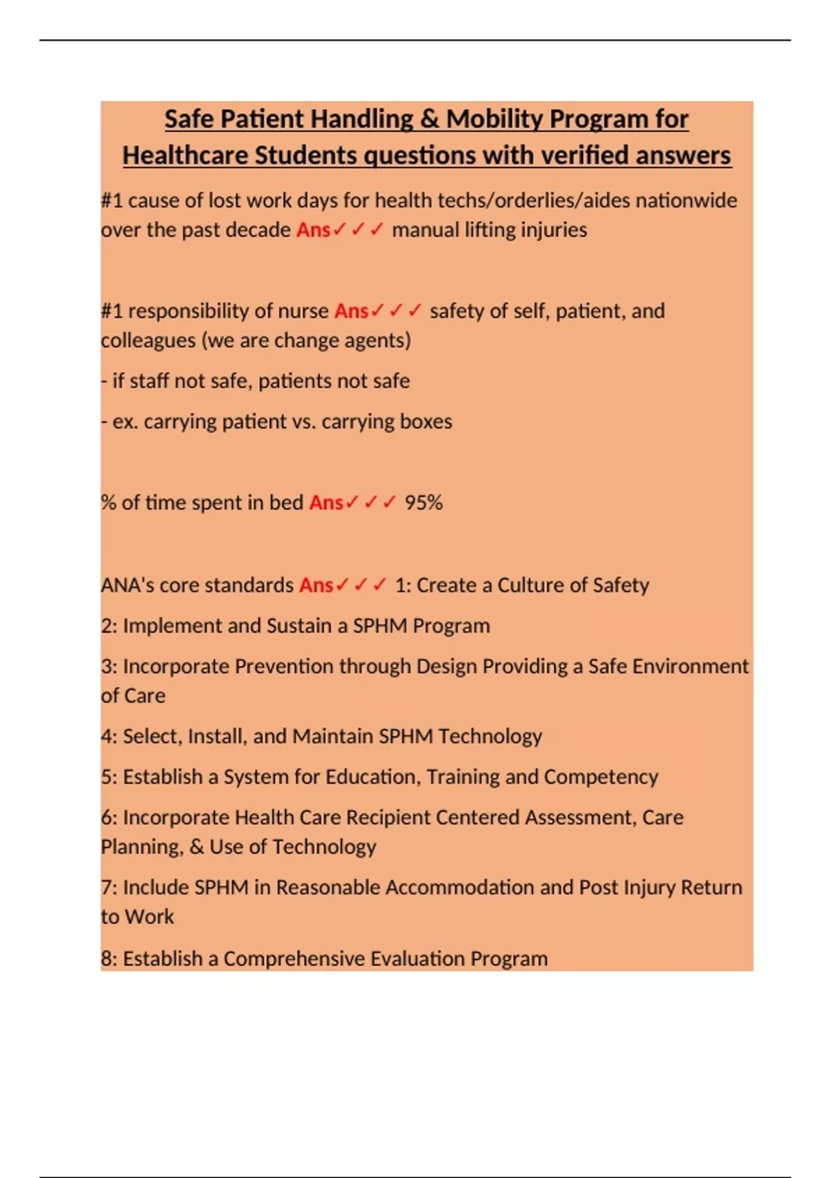 Safe Patient Handling & Mobility – Verified Q&A for Healthcare Students ...
