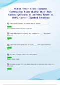 NCCCO Tower Crane Operator Certification Exam &lpar;Latest 2025&sol; 2026 Update&rpar; Questions & Answers&vert; Grade A&vert; 100&percnt; Correct &lpar;Verified Solutions&rpar;