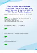 NCCCO Digger Derrick Operator Certification Exam &lpar;Latest 2025&sol; 2026 Update&rpar; Questions & Answers&vert; Grade A&vert; 100&percnt; Correct &lpar;Verified Solutions&rpar;
