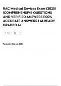 RAC Medical Devices Exam &lpar;2025&rpar; &vert;COMPREHENSIVE QUESTIONS AND VERIFIED ANSWERS &vert;100&percnt; ACCURATE ANSWERS &vert; ALREADY GRADED A&plus;