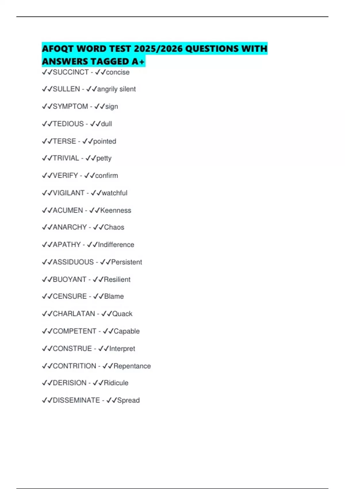 AFOQT WORD TEST 2025/2026 QUESTIONS WITH ANSWERS TAGGED A+ - AFOQT ...