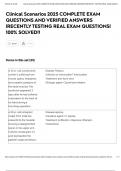 Clinical Scenarios 2025 COMPLETE EXAM QUESTIONS AND VERIFIED ANSWERS &vert;RECENTLY TESTING REAL EXAM QUESTIONS&vert; 100&percnt; SOLVED&excl;&excl;