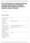 Class A&sol;B Operator for Underground Storage Tank EXAM QUESTIONS AND VERIFIED ANSWERS &lpar;100&percnt; CORRECT ANSWERS&rpar; A&plus; GRADED &vert; ALREADY PASSED&excl;&excl;