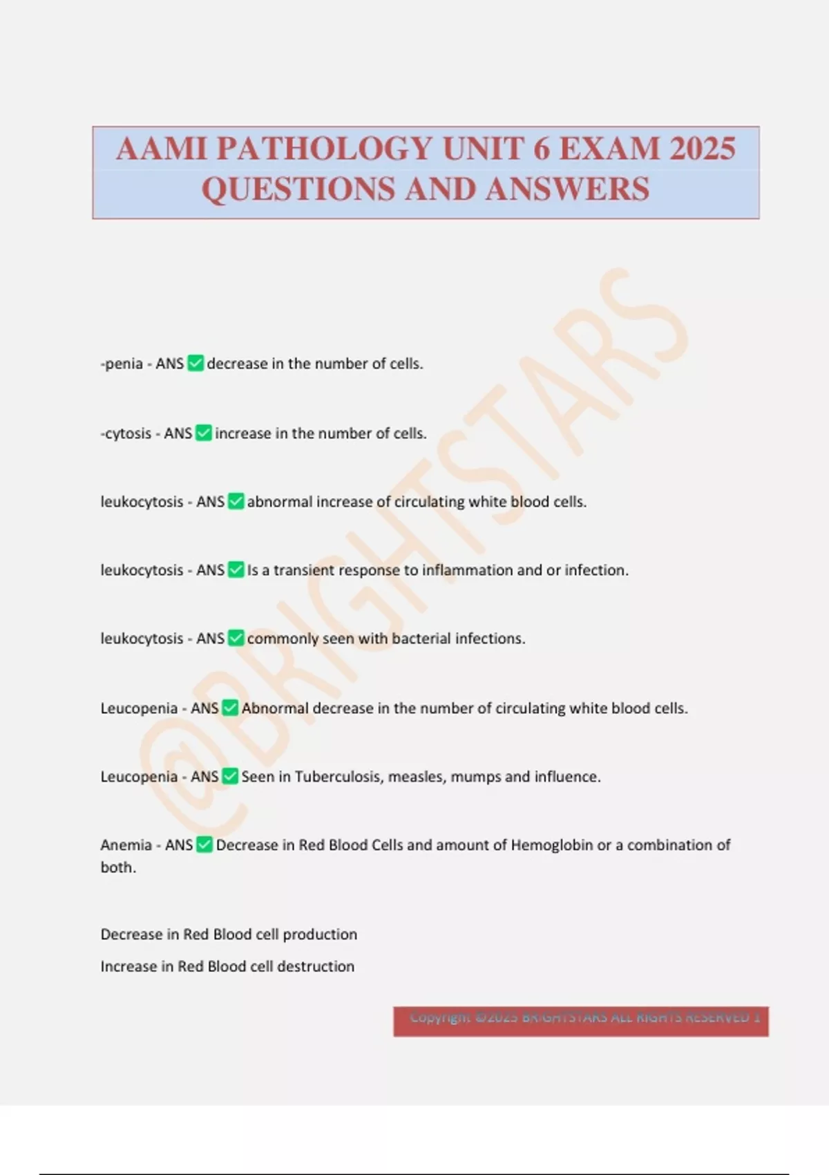 AAMI PATHOLOGY UNIT 6 EXAM 2025 QUESTIONS AND ANSWERS - PATHOLOGY ...