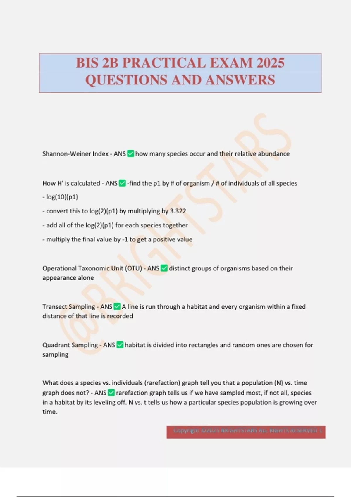 BIS 2B PRACTICAL EXAM 2025 QUESTIONS AND ANSWERS - BIS 2B - Stuvia US