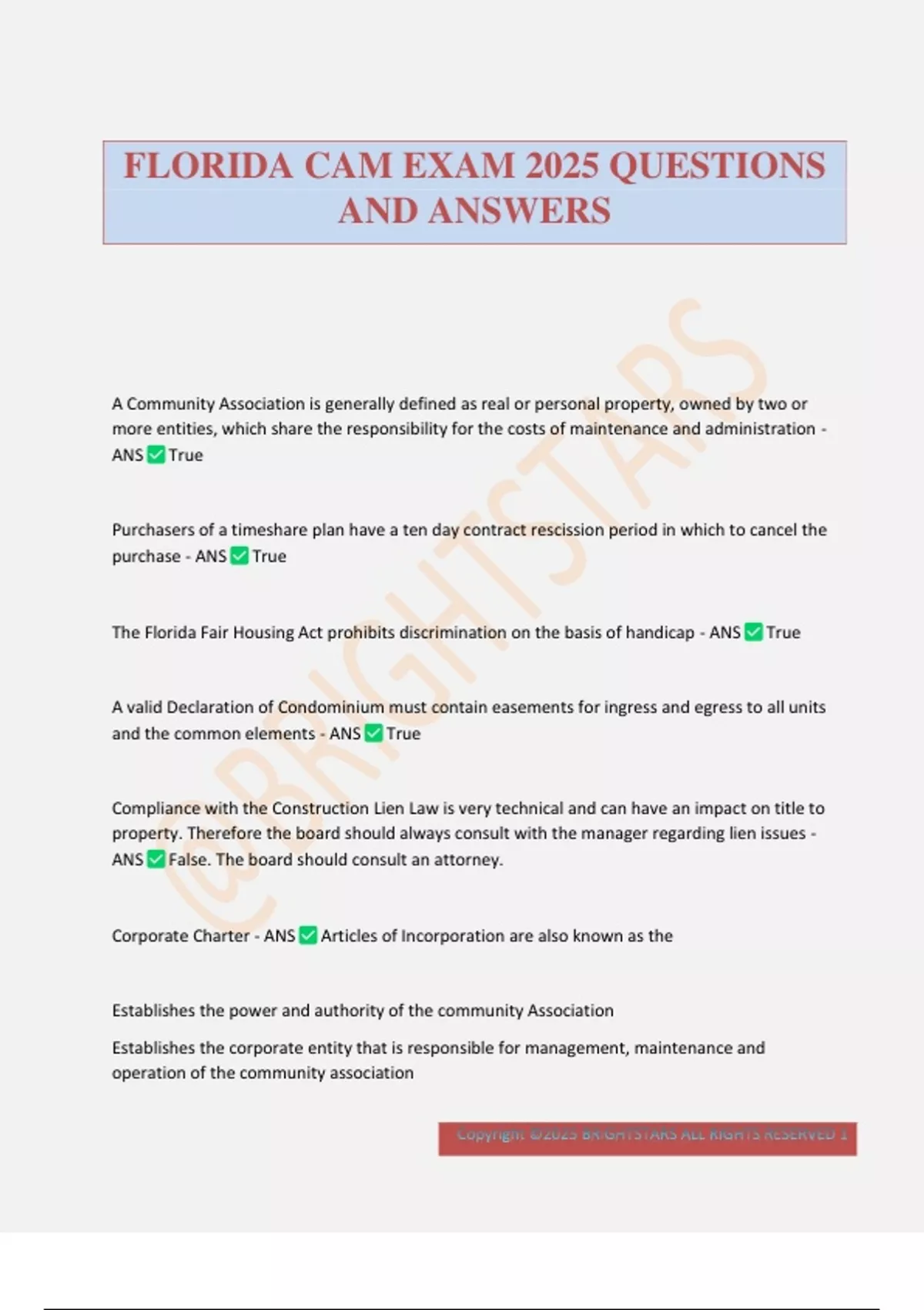 FLORIDA CAM EXAM 2025 QUESTIONS AND ANSWERS - Fl Cam - Stuvia US