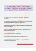CALIFORNIA DRIVER' LICENSE WRITTEN TEST PRACTICE EXAM 2025 QUESTIONS AND ANSWERS