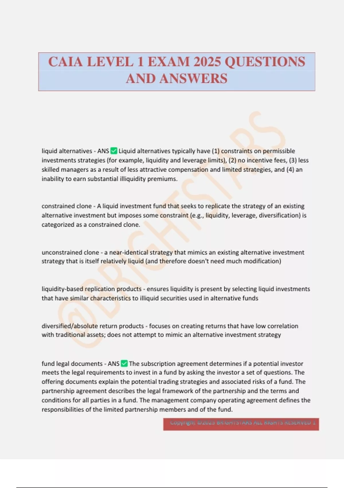 CAIA LEVEL 1 EXAM 2025 QUESTIONS AND ANSWERS - CAIA - Stuvia US