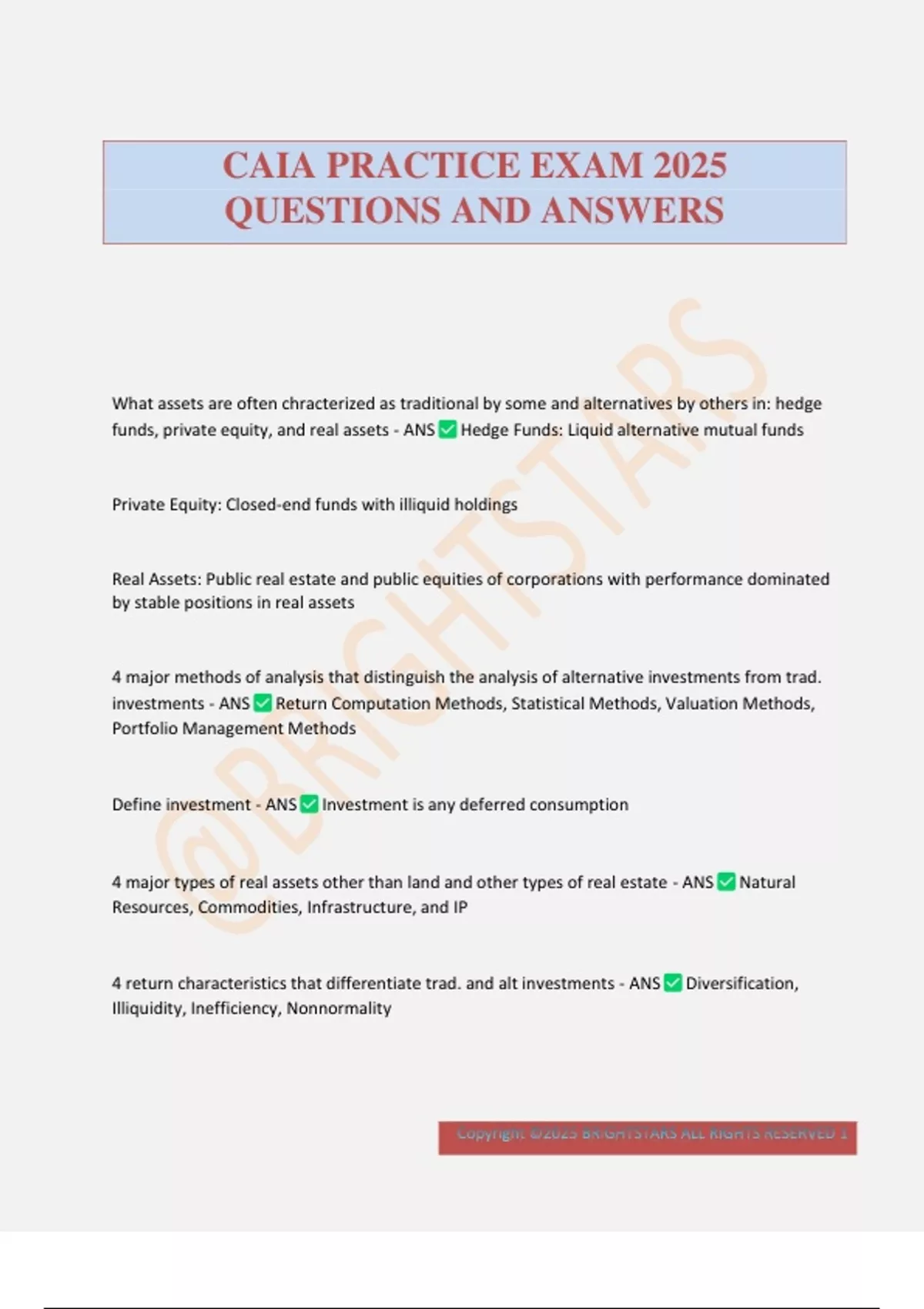 CAIA PRACTICE EXAM 2025 QUESTIONS AND ANSWERS - CAIA - Stuvia US