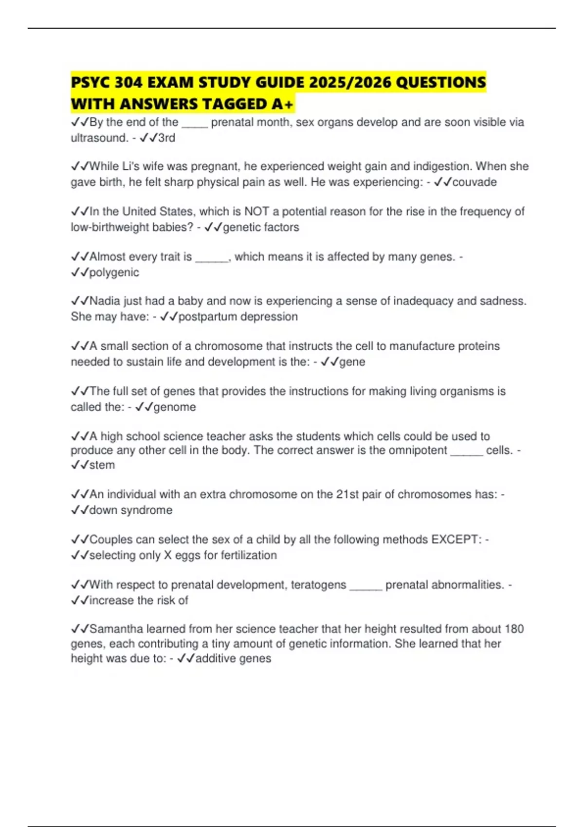 PSYC 304 EXAM STUDY GUIDE 2025/2026 QUESTIONS WITH ANSWERS TAGGED A+ ...