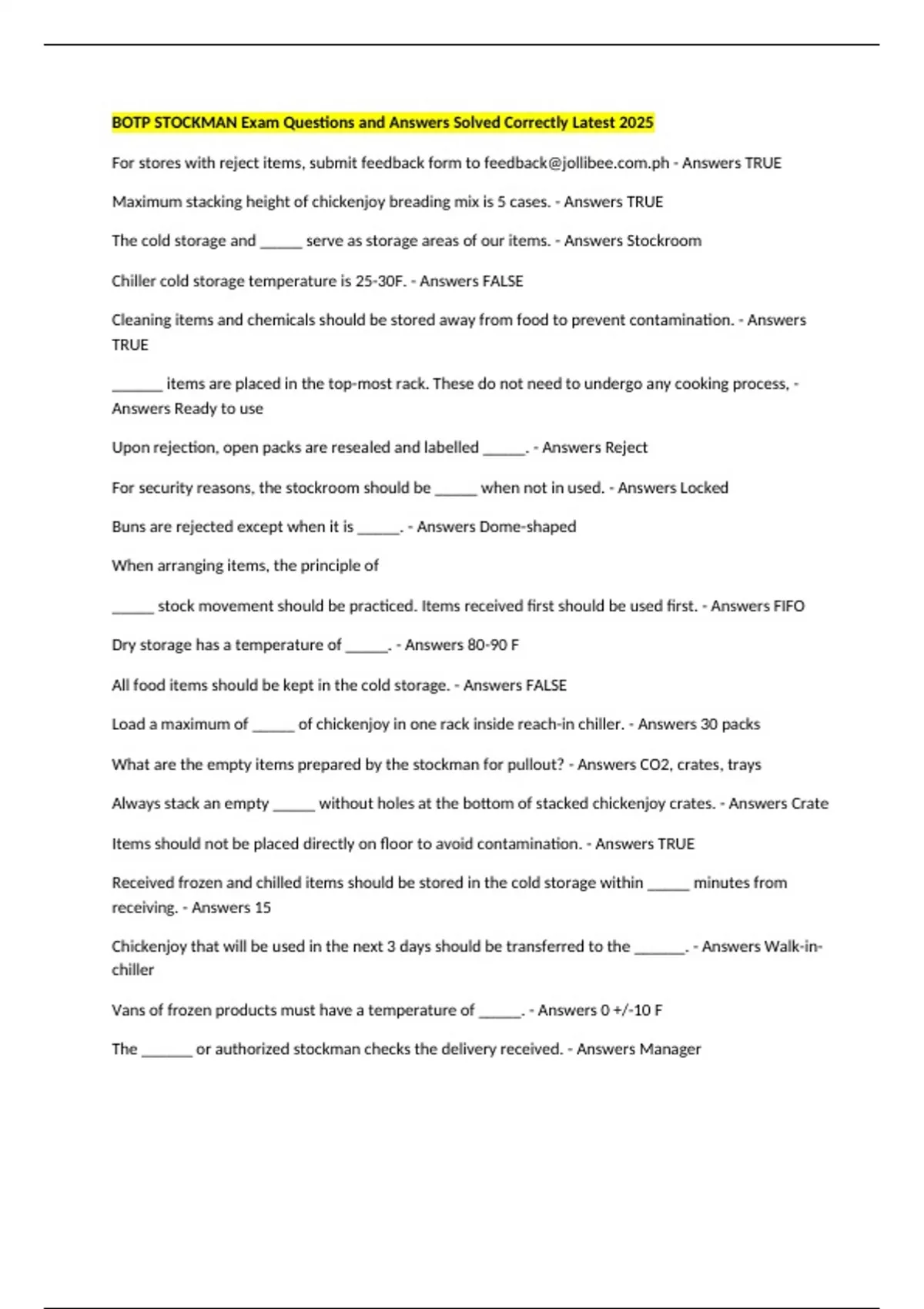 BOTP STOCKMAN Exam Questions and Answers Solved Correctly Latest 2025 ...