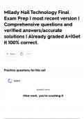 Milady Nail Technology Final Exam Prep &vert; most recent version &vert; Comprehensive questions and verified answers&sol;accurate solutions &vert; Already graded A&plus;&vert;Get it 100&percnt; correct&period;