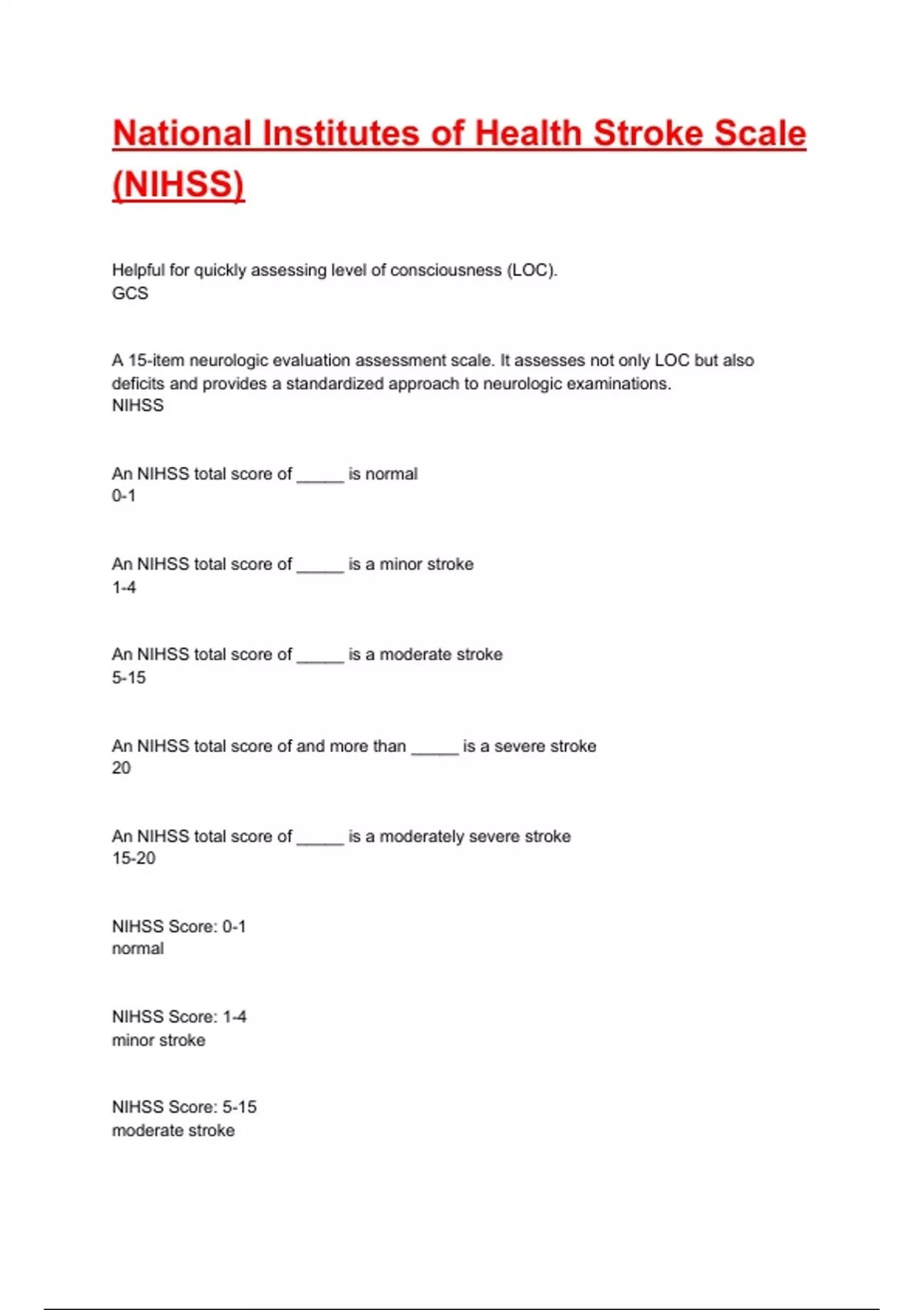 National Institutes of Health Stroke Scale (NIHSS) Exam 2025/2026 ...