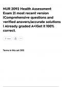 NUR 2092 Health Assessment Exam 2&vert; most recent version &vert;Comprehensive questions and verified answers&sol;accurate solutions &vert; Already graded A&plus;&vert;Get it 100&percnt; correct&period;