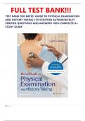 TEST BANK FOR BATES' GUIDE TO PHYSICAL EXAMINATION AND HISTORY TAKING 13TH EDITION AUTHOR&colon;BICKLEY VERIFIED QUESTIONS AND ANSWERS 100&percnt; COMPLETE A&plus; STUDY GUIDE 