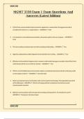 Package Deal For MGMT 3330 Exams Q&A Format Updated Solutions 100&percnt; Helpful