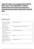 Alpha Phi Alpha risk managementACCURATE  REAL EXAM WITH FREQUENTLY TESTED  QUESTIONS AND RATIONALE&vert;ALREADY A  GRADED&vert;GUARANTEED PASS&vert;LATEST UPDATE  2025
